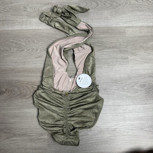 PQ Celine Metallic Halter One-Piece Swimsuit Size Small Halter Neck - Picture 4 of 6